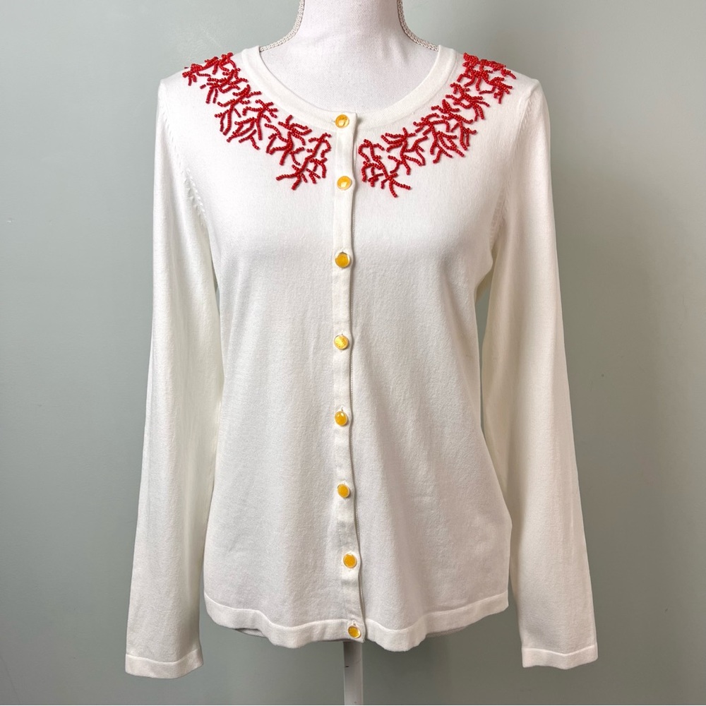 J. McLaughlin Beaded White Crewneck Cardigan